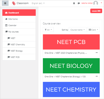 classroom dashboard navigation